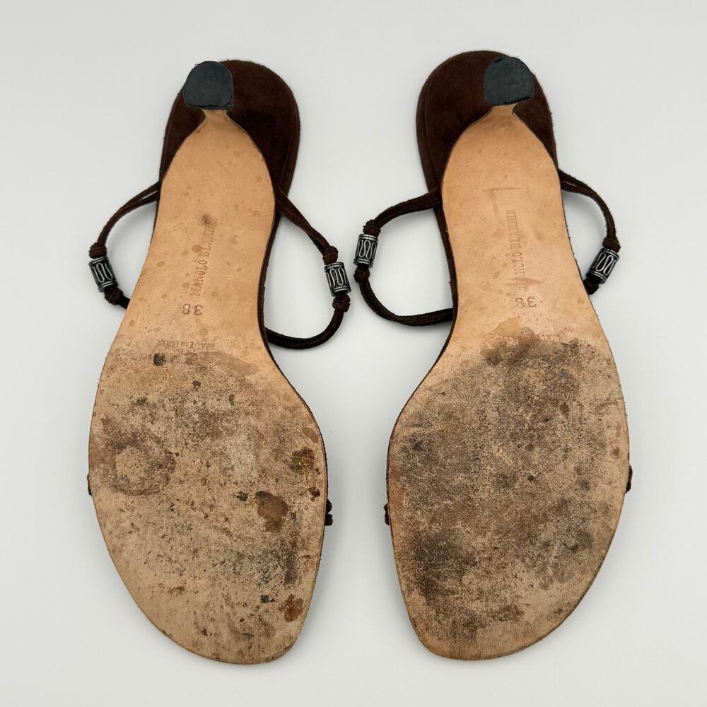 Manolo Blahnik Brown Suede Beaded Sandals Size 38 - Picture 5 of 5